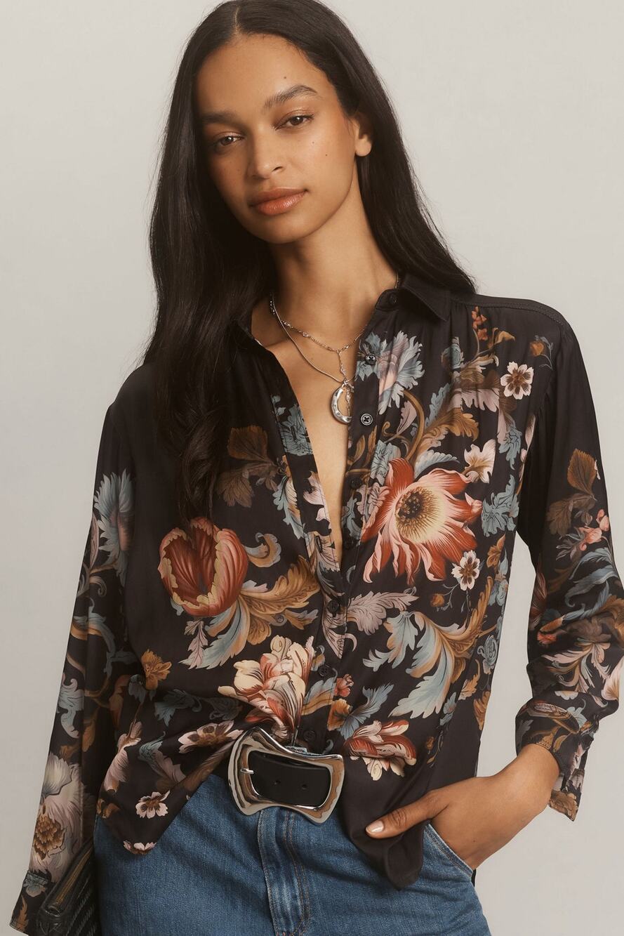 nwt by ANTHROPOLOGIE sz S The Brielle Relaxed Buttondown paisley motif